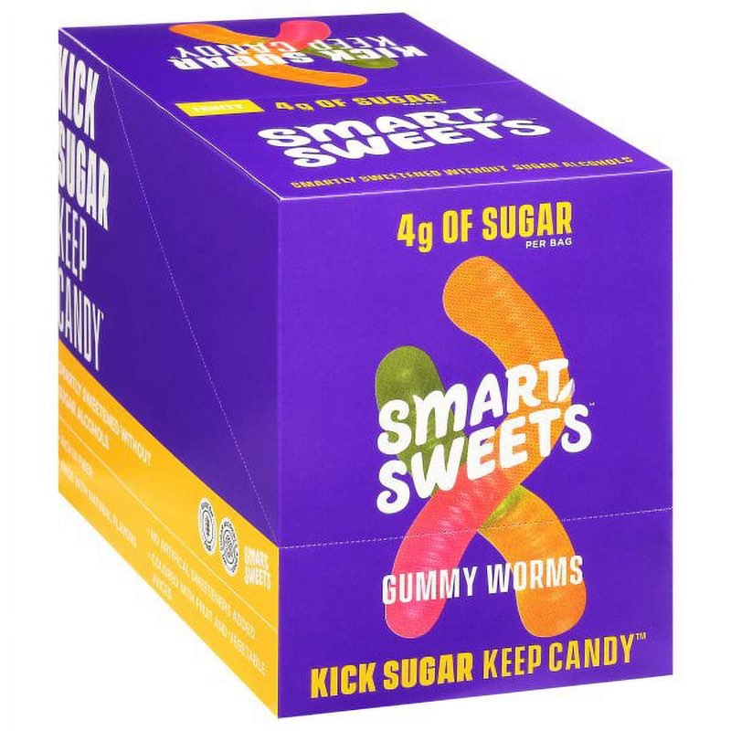 (Best by 11/04/2025) SmartSweets Gummy Worms Low Sugar Gummy Candy: 1.8oz (Pack of 14), No Artificial Sweeteners, Plant-B