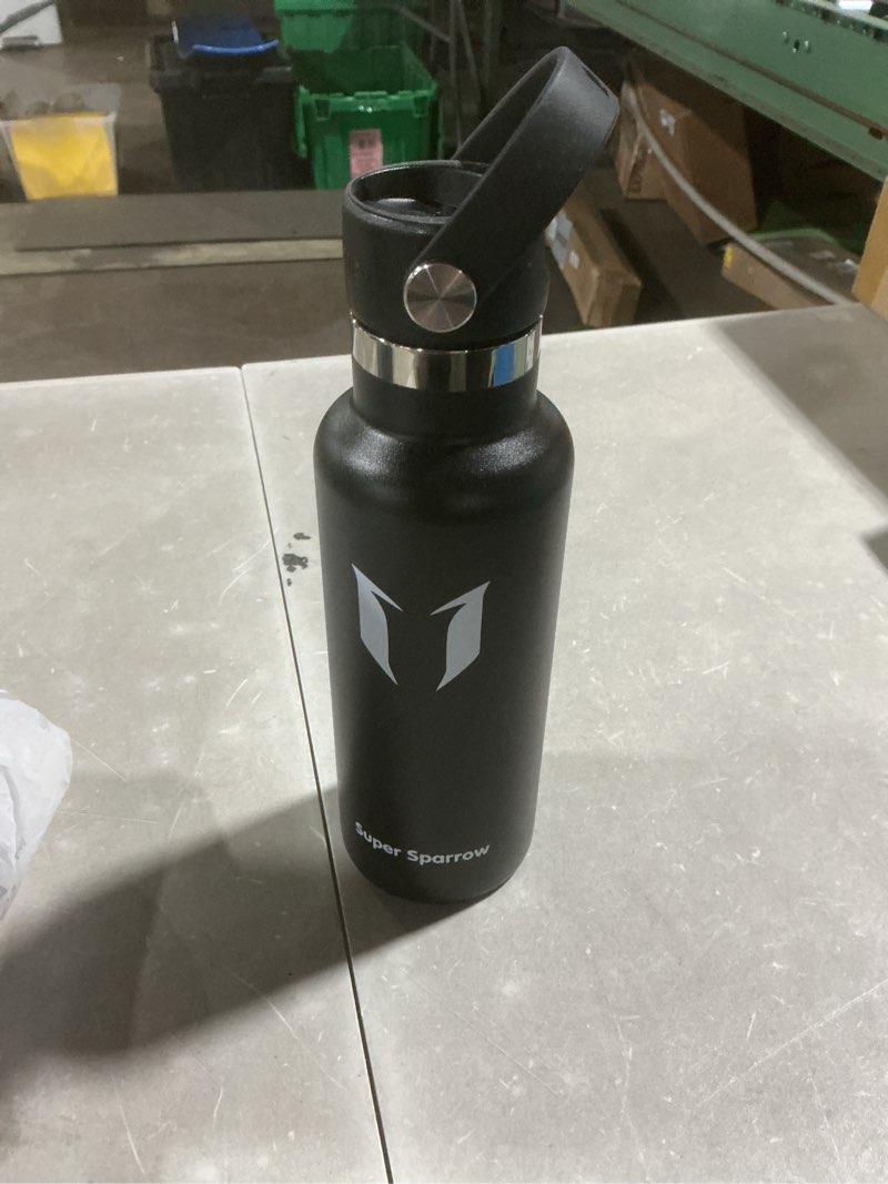 Condition photo showing Good Condition for super sparrow insulated water bottle - 17 oz / 25 oz / 34 oz - standard mouth flipflow flask - bpa free, leak proof drink bottle- ergonomic straw water bottles for work, gym, travel, sports 17 oz black