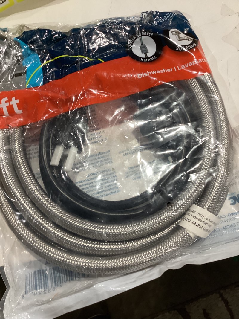 Condition photo showing As Is for EASTMAN 8-ft 3/8-in Compression Inlet x 3/4-in Hose Thread Outlet Braided Stainless Steel Dishwasher Connector