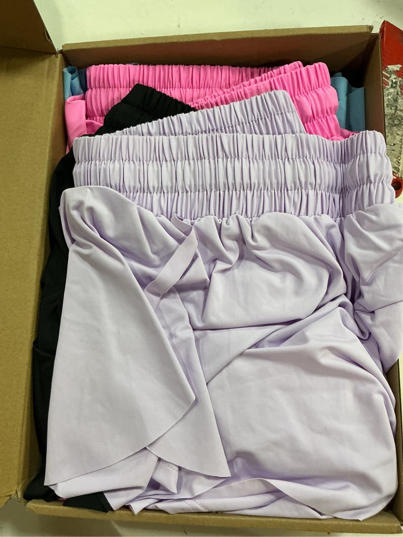 Condition photo showing New/Like New for 6 pcs 2 in 1 flowy running shorts with pockets butterfly gym shorts summer women workout yoga medium fresh color