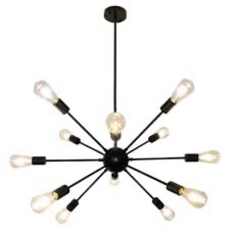 VONLUCE 12-Light Sputnik Chandelier, Black Chandelier for Dining Room, Height Adjustable Modern Chan