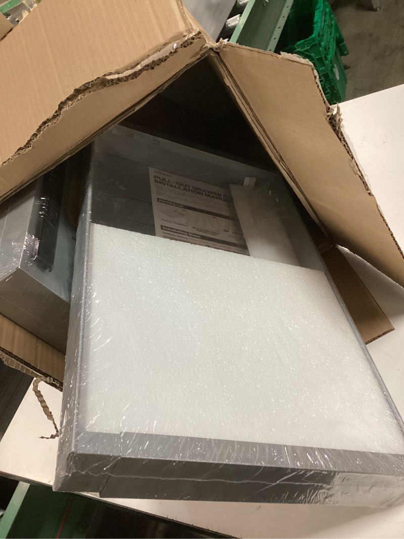 Condition photo showing New/Like New for 2 Pack Pull Out Cabinet Organizers 21\" Deep With Raising Pad for Framed Cabinets, Expandable Slide Out Drawers with 2pcs Divider Racks, Roll Out Shelves, Adjustable Width 12\"-20.45\" Silver Silver 12\"-20.45\"Wide x 21\"Deep(2 Pack)