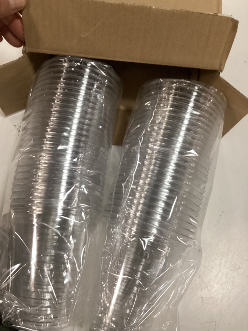 Condition photo showing New/Like New for 12 oz compostable clear plastic disposable iced coffee cups with flat lids, biodegradable cold drinking cups to go coffee for party, smoothie, boba tea, slushy, lemonade 50 sets 12oz 50p