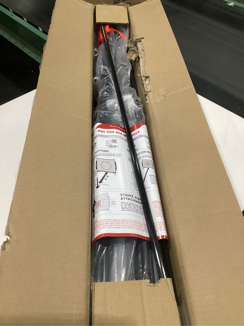 Condition photo showing As Is for GoSports 7 ft x 7 ft Baseball & Softball Nets - Red, Black, or PRO -Practice Hitting & Pitching Net with Bow Type Frame, Carry Bag and Strike Zone, Great for All Skill Levels