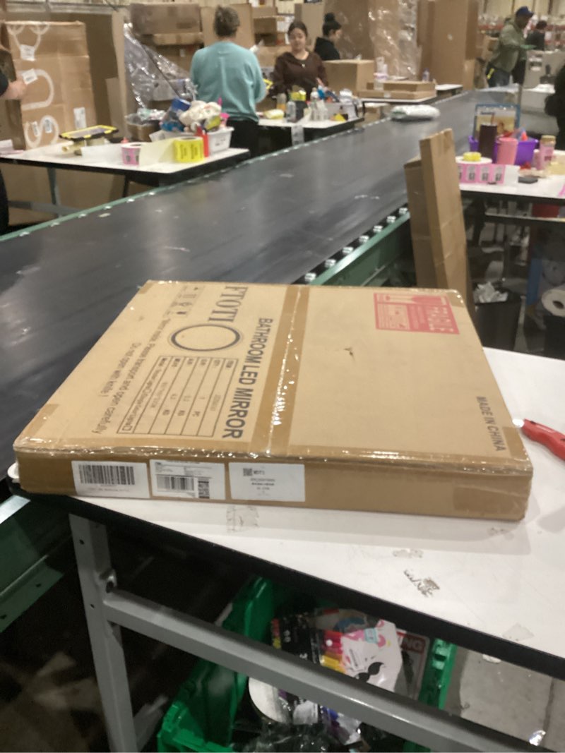 Condition photo showing New/Like New for 24" Round LED Bathroom Mirror, Dimmable Anti-Fog Vanity Mirror with Touch Control, 6000K Natural Light, Gold Metal Frame, Wall Mounted for Makeup Shaving (IP54, 90+ CRI) Gold 24"L x 24"W