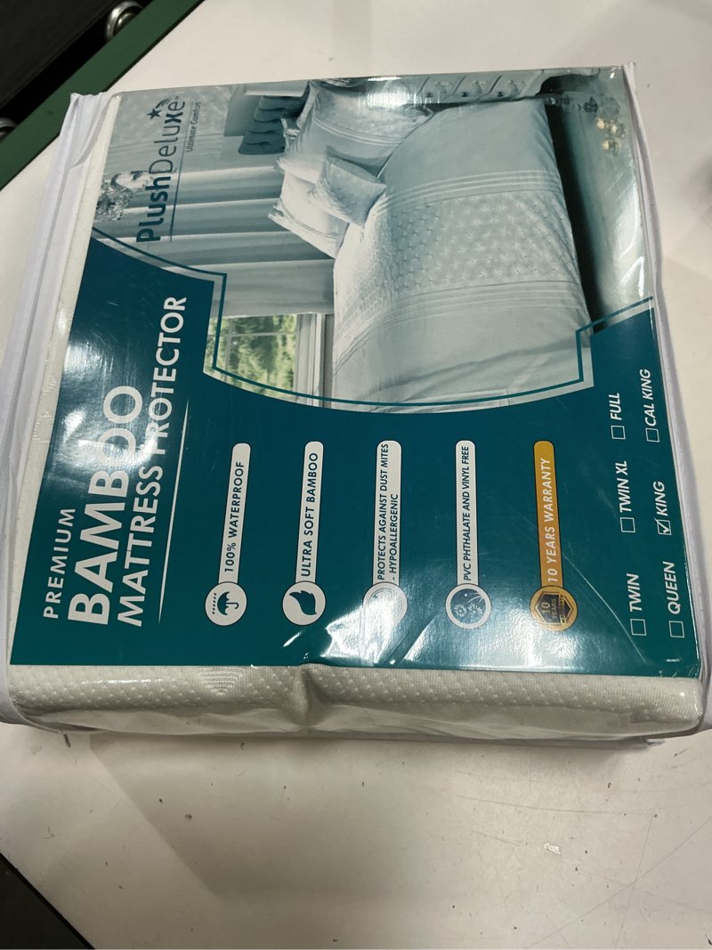 Condition photo showing New/Like New for PlushDeluxe Premium Bamboo Mattress Protector – King Size, Waterproof, & Ultra Soft Breathable Noiseless Washable Bed Mattress Cover for Comfort & Protection - White