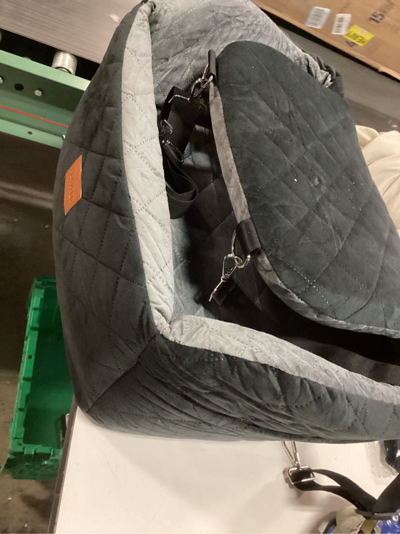 Condition photo showing Good Condition for Dog Car Seat for Small/Medium Dogs Under 35lbs, Detachable & Washable Elevated Pet Travel Bed, 2 Storage Pockets & Safety Belt, Anti-Slip Base, Dog Booster Car Seat with Seamless Bottom Design Gray
