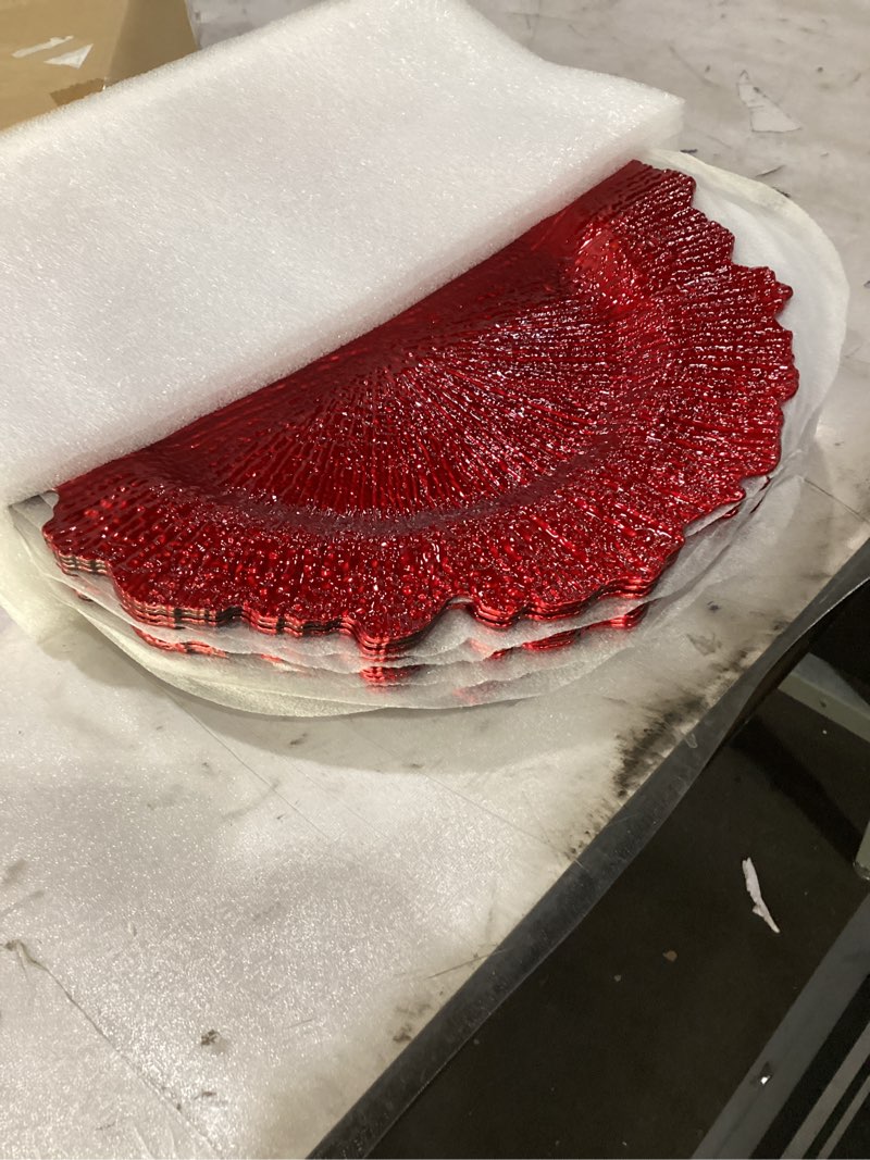 Condition photo showing New/Like New for 13 Inch 12pcs Reef Charger Plates – Elegant Decorative Dinner Plates for Wedding, Holiday Parties, and Formal Dining–Stylish Table Decor for Festive Celebrations (Red-12XH)