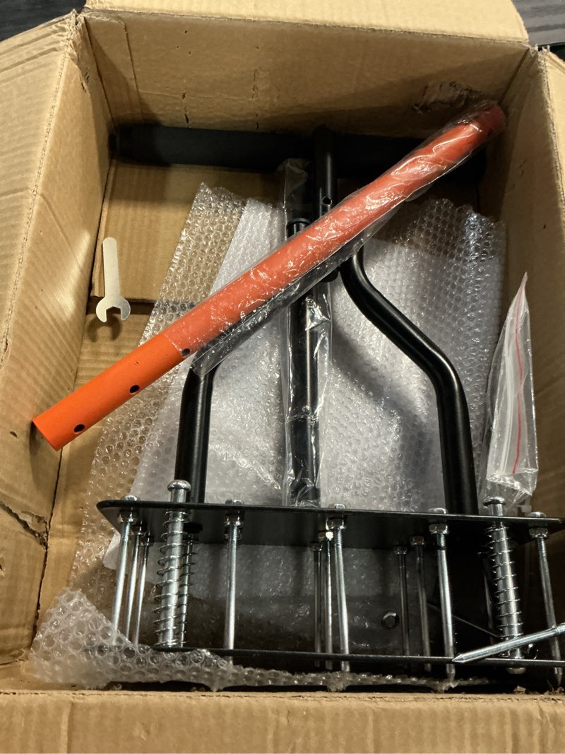 Condition photo showing Good Condition for lawn aerator tool with dual-layer self-cleaning spikes, 15 spike heavy duty manual lawn aerator for compact soil, anti-clog grass aerator for yard, garden & lawn care orange-black
