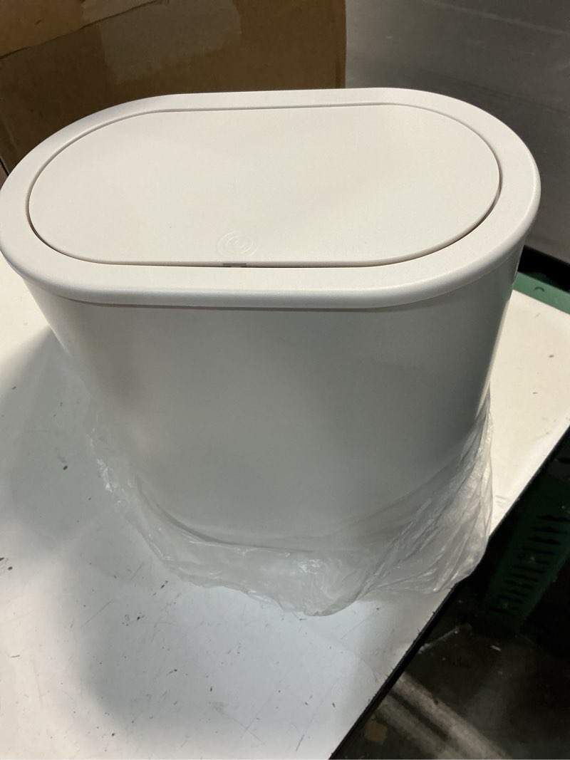 Condition photo showing New/Like New for anzoymx stainless steel bathroom trash cans 1.8 gallons small garbage can with pop up lid, dog proof narrow wastebasket, slim waterproof litter trash bins set for bedroom, toilet, office (white) stainless steel-white
