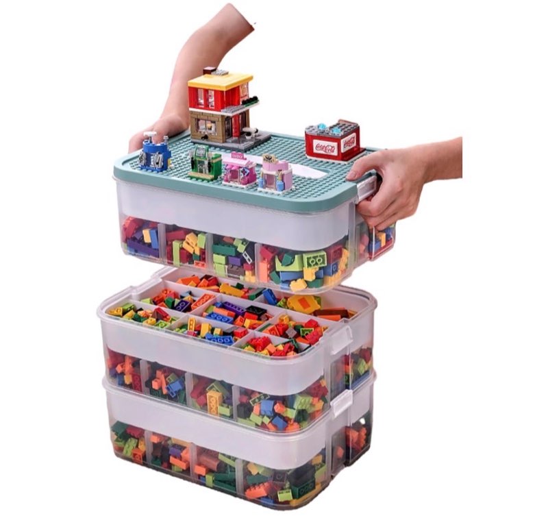 Plastic Storage Organizer for Kids Child Toy Stackable Containers with Lids Bins 3 Layers Adjustable