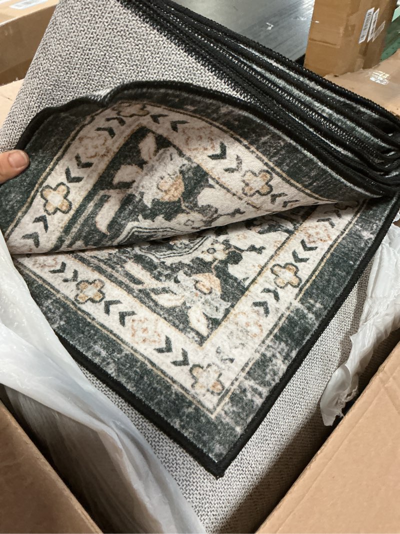 Condition photo showing Good Condition for ruugme washable 8x10 area rugs - large rugs for living room stain resistant carpet vintage rugs for bedroom with non slip backing home decor floor decoration mat (8x10 black) 8' x 10' (rectangular) black