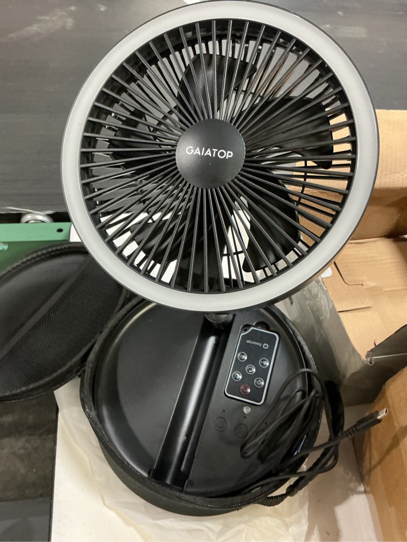 Condition photo showing Good Condition for gaiatop portable pedestal fan 16000mah battery [max 74h runtime], foldable oscillating standing fan, collapsible desk fans, led light, case & remote control 4 speeds for outdoor travel camping (black)