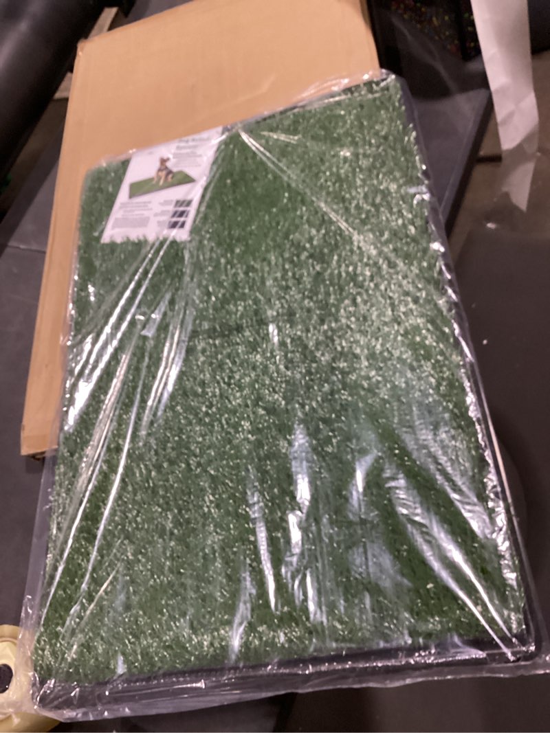 Condition photo showing New/Like New for artificial grass puppy pee pad for dogs and small pets - 20x30 inch, reusable 3-layer turf pads for dogs with tray - indoor and outdoor fake grass potty pet supplies by petmaker