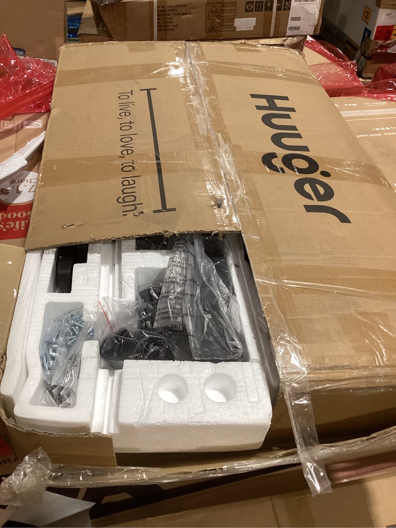 Condition photo showing As Is for Huuger L Shaped Standing Desk with Power Outlets, 63 x 55 Inch Height Adjustable Computer Desk for Bedroom, Corner Stand up Desk for Home and Office, Work and Study, Rustic Brown