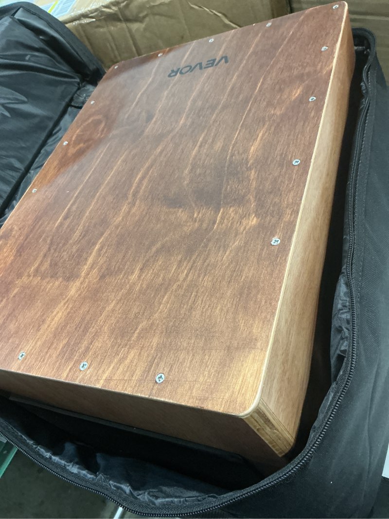 Condition photo showing Good Condition for vevor cajon box drum, with internal snare wires, lightweight wooden percussion box, portable birch wood drum musical instrument with travel bag, for beginners and professionals, 12 x 12 x 17 inches standard - snares - 12 x 12 x 17 in - with bag