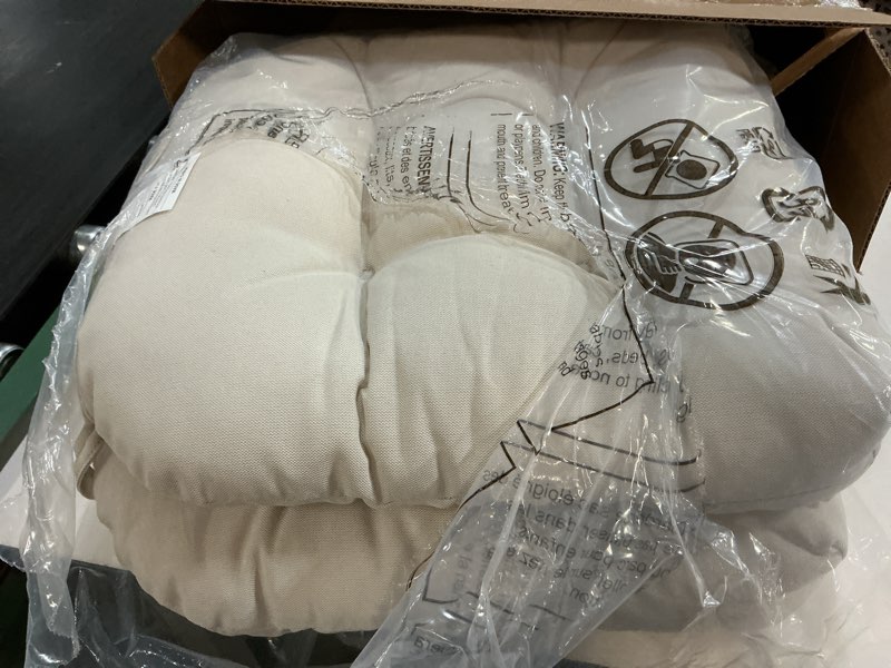 Condition photo showing Good Condition for race leaf patio chair cushions 17x17 inch 4 pack, thickened outdoor seat cushions water resistant with non-slip ties & stain resistant tufted design (beige) beige 17x17 inch (pack of 4)
