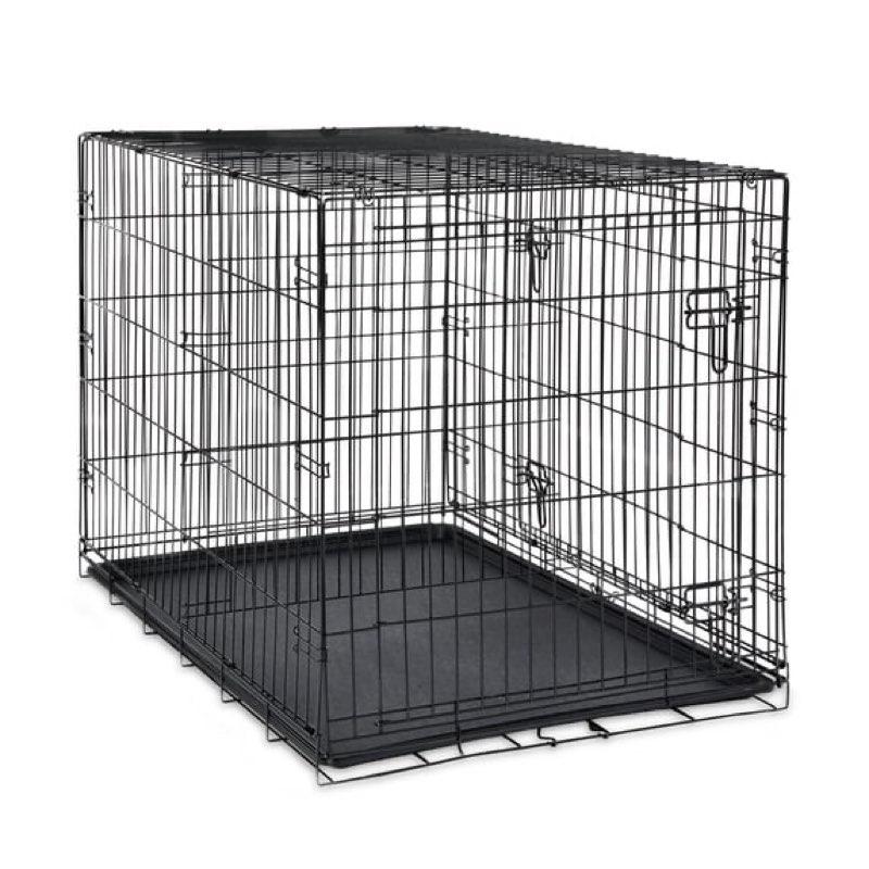 vibrant life 2-door foldable 42" metal dog training crate with divider panel and leak-proof tray