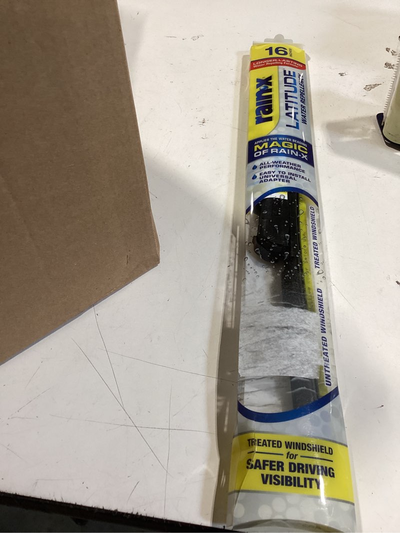 Condition photo showing As Is for rain-x 5079274-2 repellency water repellent wiper blades, 16" windshield wiper, all weather streak-free for enhanced visibility w/water repellency formula 16" latitude repellency