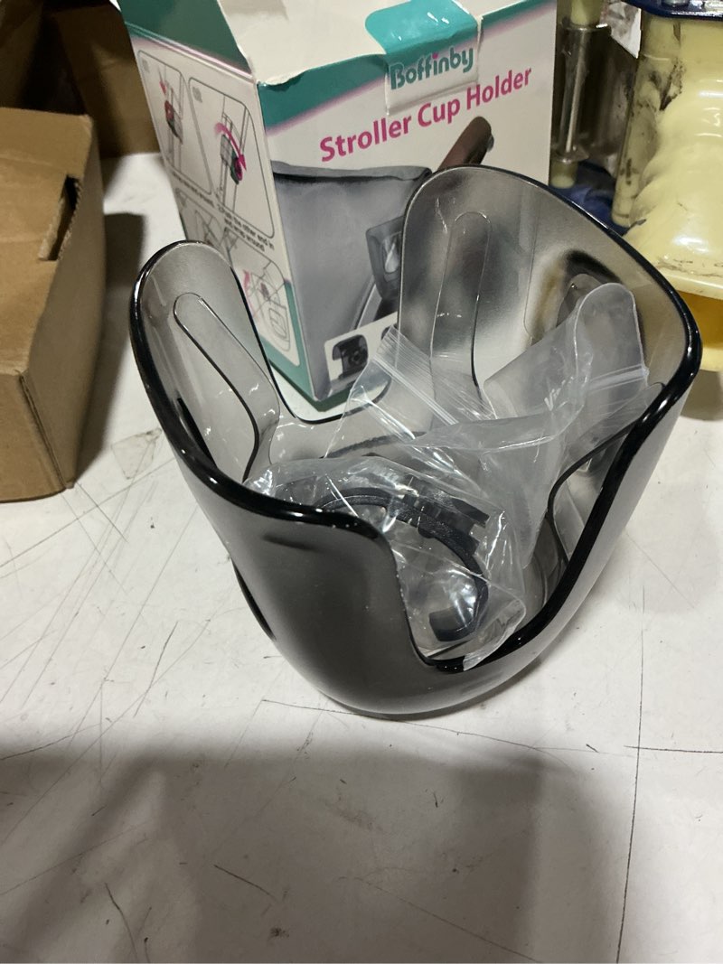 Condition photo showing Good Condition for stroller cup holder fits for uppababy vista/vista v2/vista v3/cruz/cruz v2/minu/minu v2/minu duo, securely hold the cup, quick attachment, folds with stroller, drinking on the go, grey