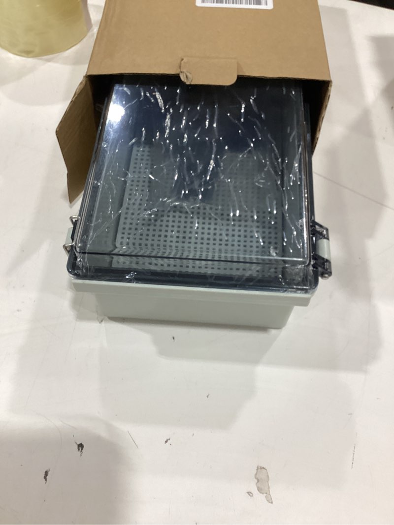 Condition photo showing Good Condition for waterproof electrical box with mounting plate, ip67 junction box stainless steel latch hinged clear cover project enclosure with wall bracket and 2 glands 10.2" x 6.3" x 3.9" 10.2" x 6.3" x 3.9" clear
