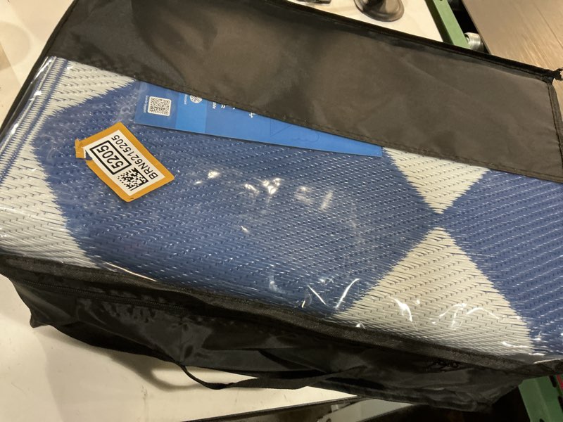 Condition photo showing New/Like New for garveehome outdoor rug 9x12 waterproof patio rug reversible plastic straw rug camping rug modern geometric portable foldable large rugs for rv porch balcony picnic beach backyard dark blue diamond dark blue diamond 9' x 12' (rectangular)