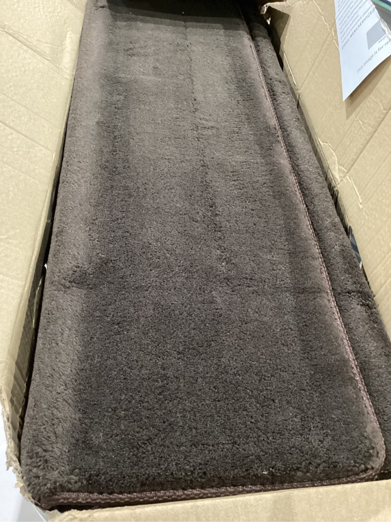 Condition photo showing Good Condition for bullnose stair treads non slip 9.5" x 32", 14 pcs ultra plush carpet stair treads for wooden steps indoor with edge protection, reusable peel and stick tpu backing stair runner rugs - dark brown 9.5*32 inch dark brown 14