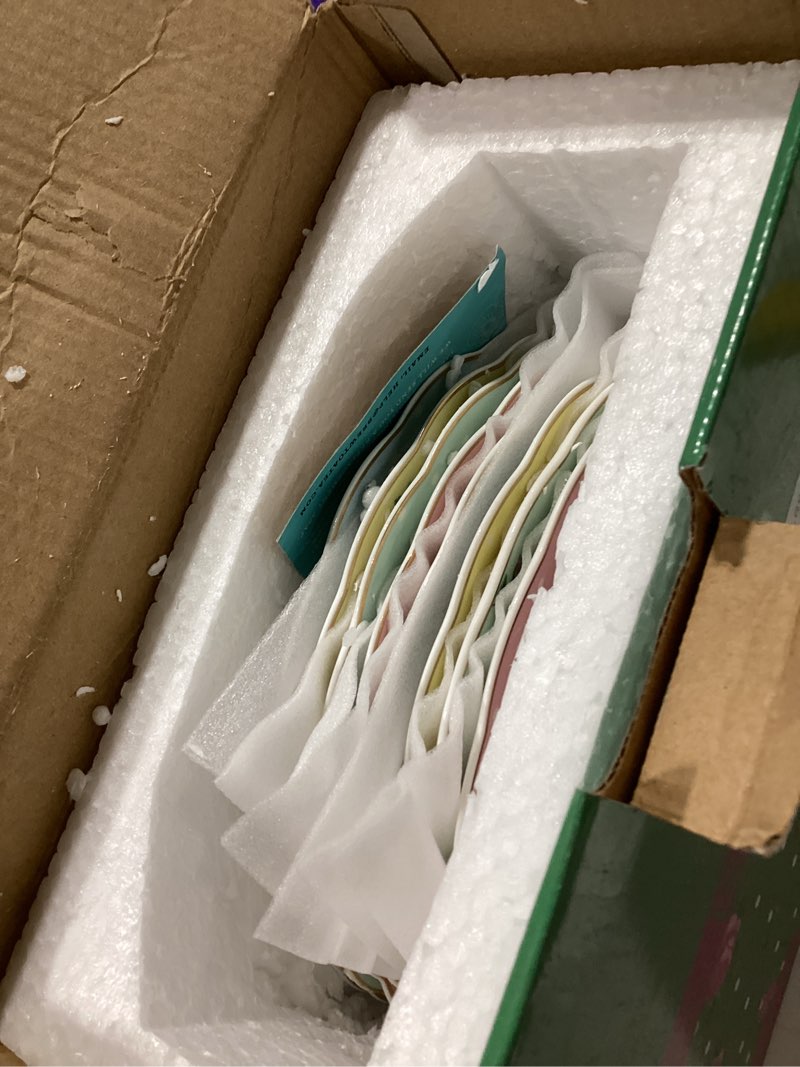 Condition photo showing Good Condition for btat- porcelain floral plates set of 8, 8 inch, assorted pastel colors with golden rim, floral dessert plates, spring dinnerware, dishwasher & freezer safe, mothers day gift