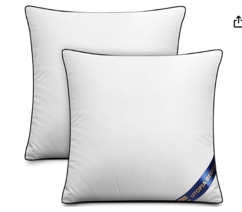 Utopia Bedding Throw Pillow Inserts (Pack of 2, White), 18 x 18 Inches Decorative Indoor Pillows for Sofa, Bed, Couch, Cushion Sham Stuffer