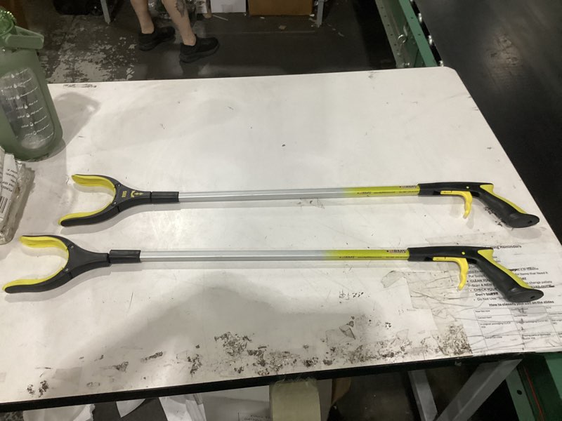 Condition photo showing As Is for 2-pack 34 inch extra long grabber reacher with rotating jaw - mobility aid reaching assist tool (yellow)