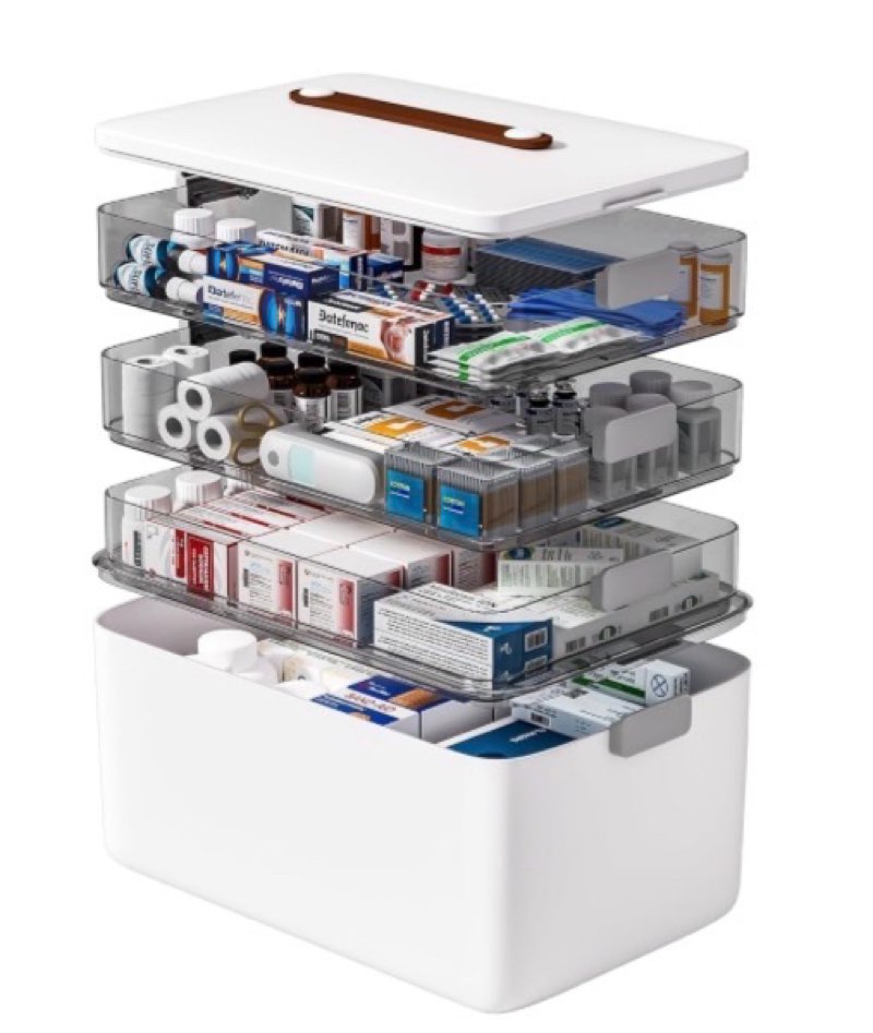 funest 4-Tier Medicine Storage Box Cabinet, Empty First Aid Kit Portable Medical Supply Organizer wi