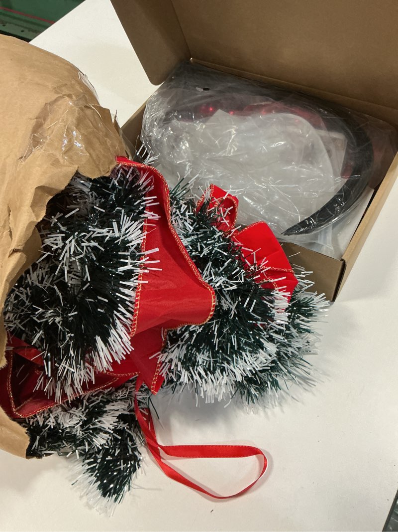 Condition photo showing Good Condition for Sets of 2 Christmas Solar Lamp Post Decoration Lighted Holiday Street Lamp Decor Kits Include 4 Xmas Wreath 2 Solar Straight Light 2 Red Bow 8 Xmas Sticker for Holiday Garden Pole Light Decor