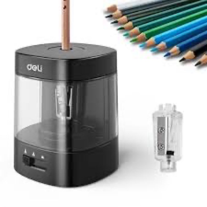 Deli Electric & Battery Pencil Sharpener, Automatic with Adjustable Thickness, Black