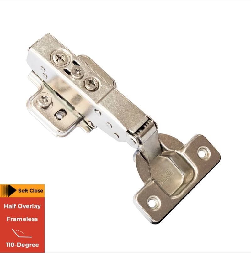 reliabilt 110-degree half overlay concealed soft-close cabinet hinge