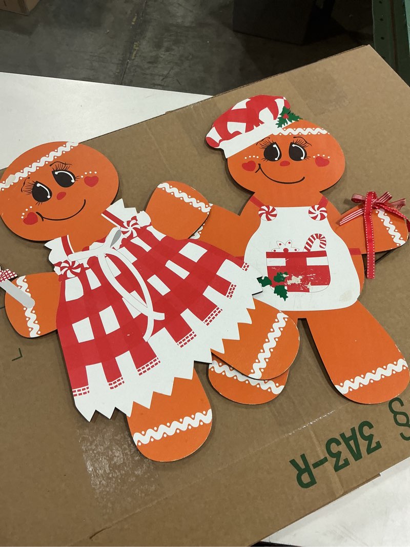 Condition photo showing New/Like New for 2 Sets Gingerbread Man Christmas Decorations Indoor Large Standup Life Size Wood Gingerbread Man Wooden Standing Cutouts for Xmas Party Office Home Table Booth Prop