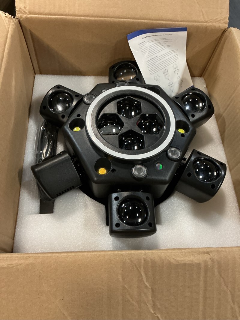 Condition photo showing Good Condition for moving head dj lights, 150w rgbw 4-in-1 led 6 arms disco stage light with mixed lighting effects, dmx-512 & sound activated & remote control, party lights for bar, wedding,