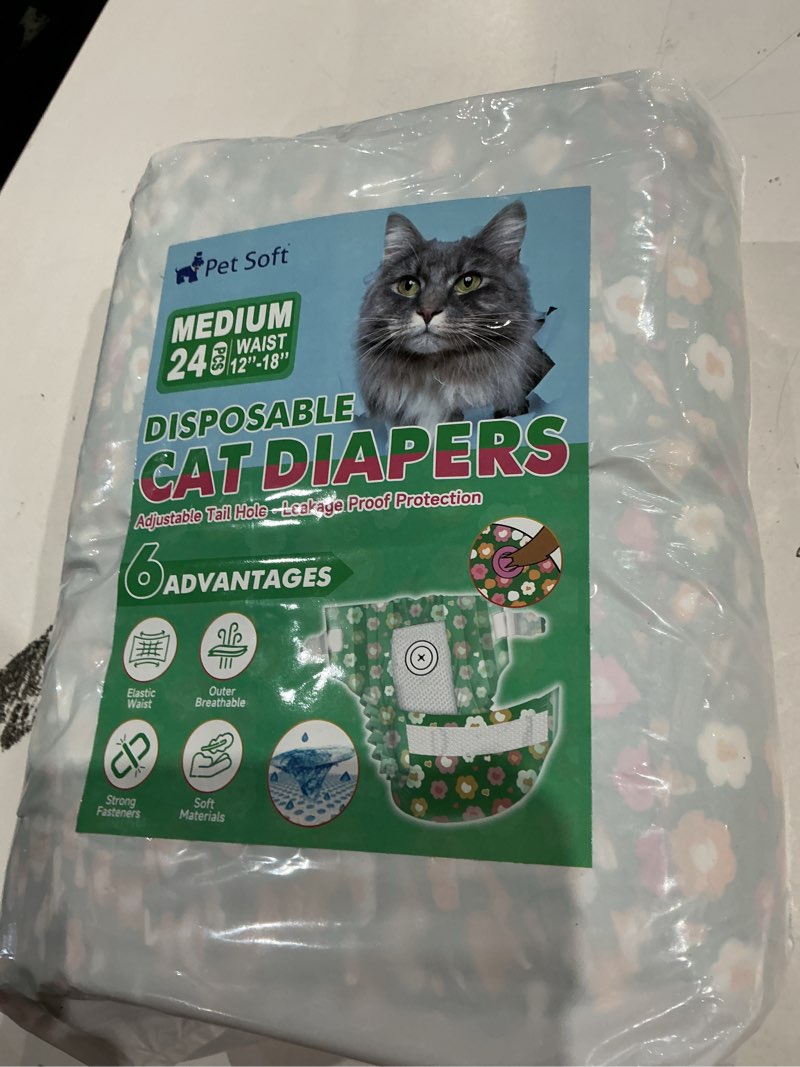 Condition photo showing As Is for pet soft disposable cat diapers - diaper for female & male cats, puppy doggie diapers for female dogs with adjustable foam tail hole, medium (24pcs, gn flowers)