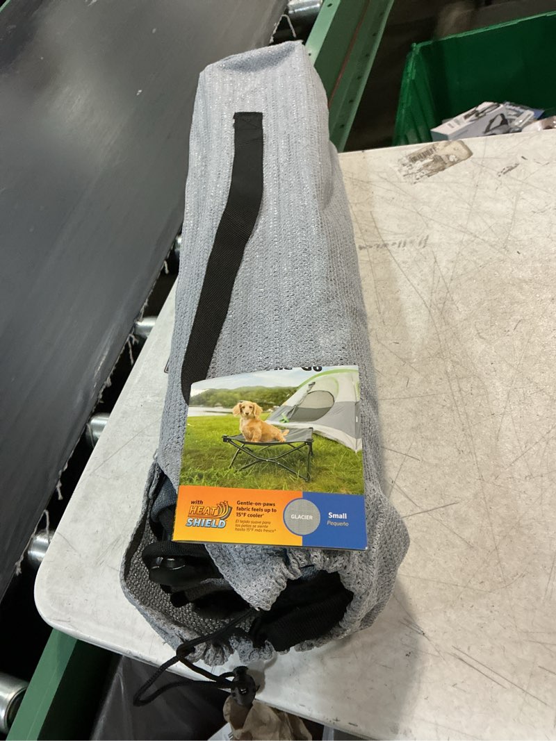 Condition photo showing New/Like New for coolaroo on-the-go elevated dog bed kit – portable & cooling travel cot with heatshield fabric for small dogs, lightweight & compact, includes matching carry bag & pacific blue bonus cover, small small pacific crest blue