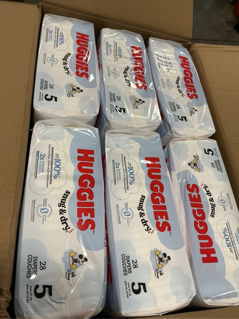 Condition photo showing Good Condition for Huggies Size 5 Diapers, Snug & Dry Baby Diapers, Size 5 (27+ lbs), 168 Count (6 Packs of 28), Packaging May Vary Size 5 168