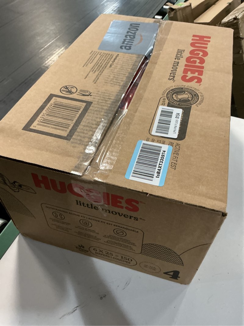 Condition photo showing New/Like New for huggies size 4 diapers, little movers baby diapers, size 4 (22-37 lbs), 150 count (6 packs of 25), packaging may vary size 4 150