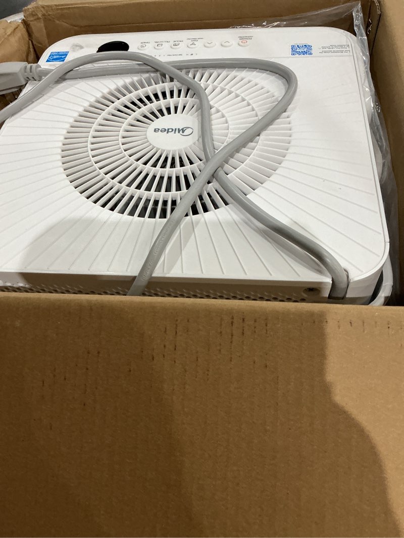 Condition photo showing As Is for midea cube 50 pint dehumidifier for basement and rooms at home for up to 4,500 sq. ft., smart control, compatible with alexa (white), drain hose included