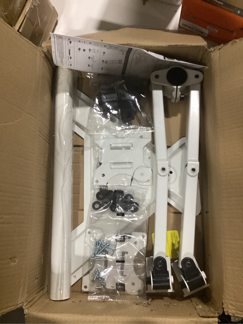 Condition photo showing Good Condition for mount pro dual monitor stand, free-standing full motion monitor desk mount fits 2 screens up to 27 inches,17.6lbs with height adjustable, swivel, tilt, rotation, vesa 75x75 100x100,white