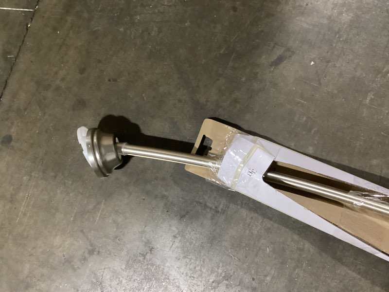 Condition photo showing As Is for allen + roth 44-in to 72-in brushed nickel fixed or tension single curve adjustable shower curtain rod