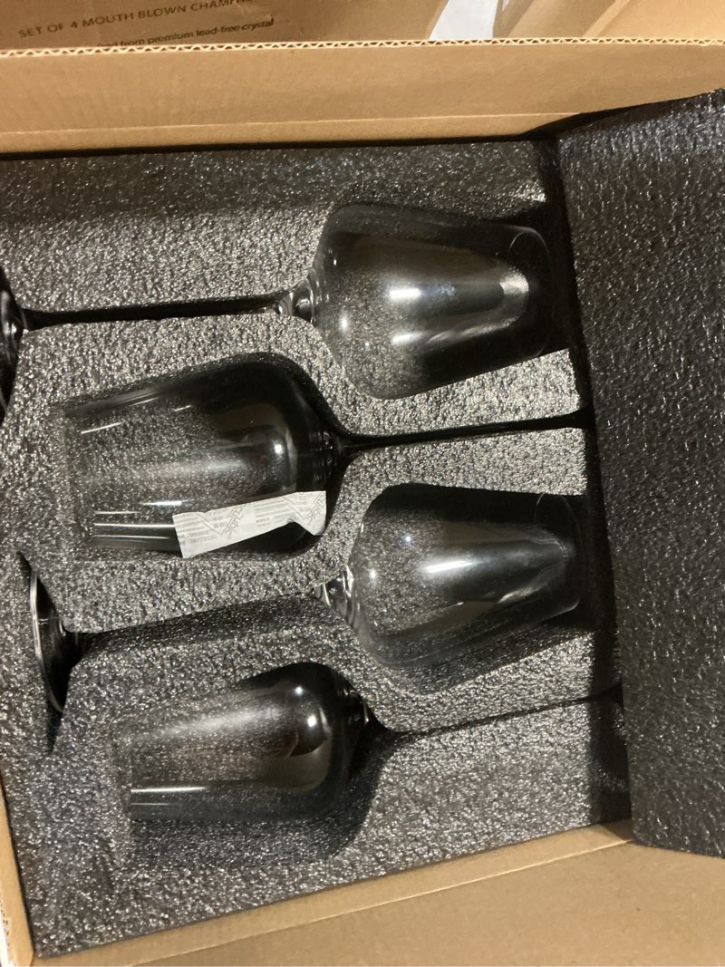 Condition photo showing New/Like New for quince set of 4 mouth blown red wine glasses