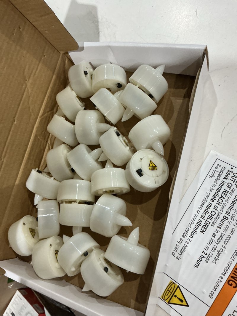Condition photo showing As Is for amagic 24pack flameless led tea lights candles battery operated, electric fake tealight candles for votive, halloween, christmas, home decor, wedding, table decor (24pack) white 24 pack