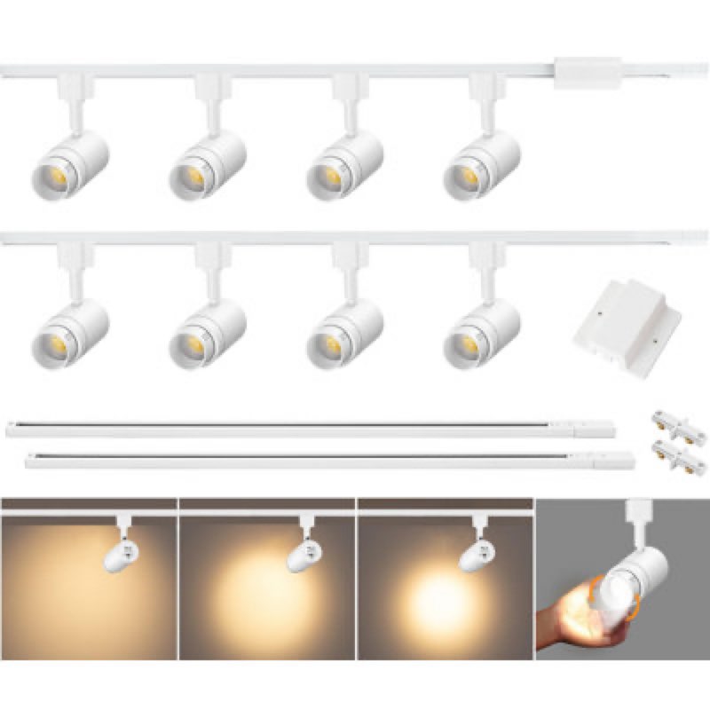 H Type LED White Track Lighting Heads Kit, 8 Heads 3000K Warm White 20W 2700lm High Brightness Track