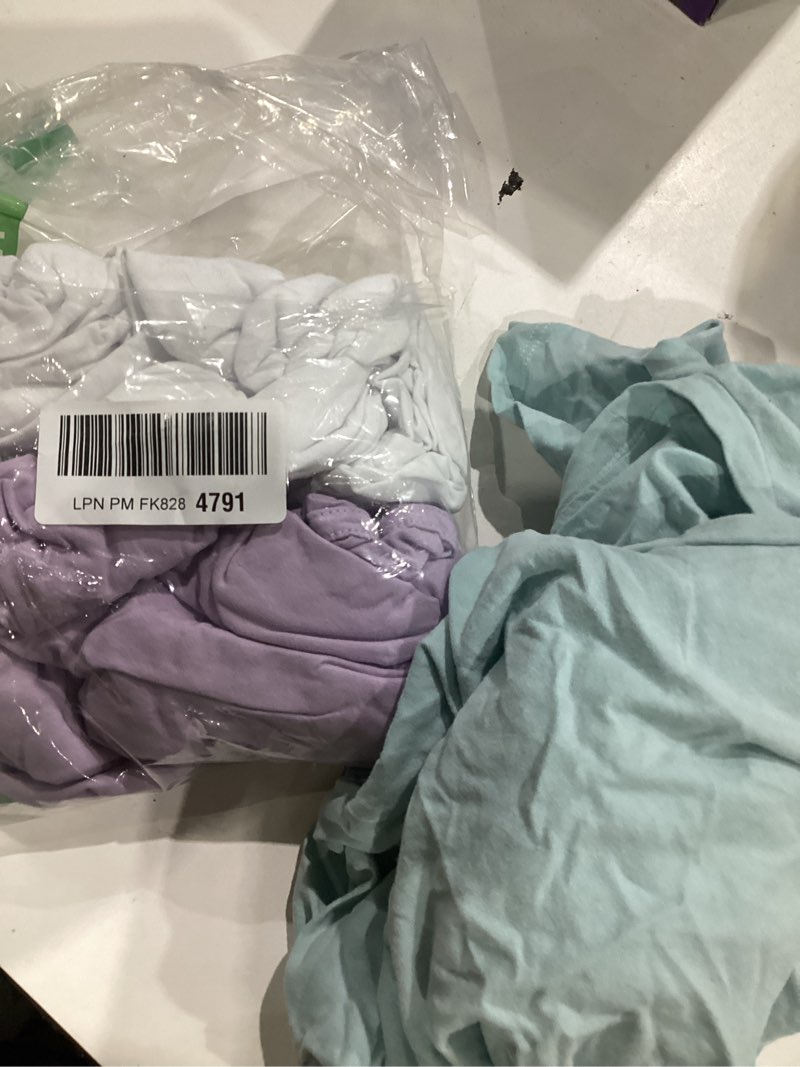 Condition photo showing As Is for brace short sleeve crew 3 pack medium opt wht/lilac/blue