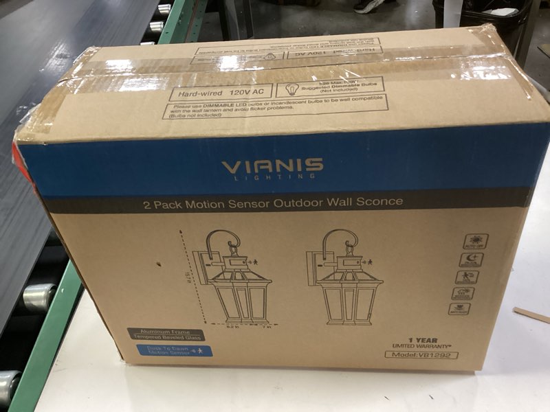 Condition photo showing New/Like New for VIANIS Motion Sensor Outdoor Wall Lantern, Black Waterproof Dusk to Dawn LED Exterior Wall Sconce, Anti-Rust Aluminum Modern Outside Porch Light Wall Mount for House, Garage, Entryway 2 Pack 2-Pack Black