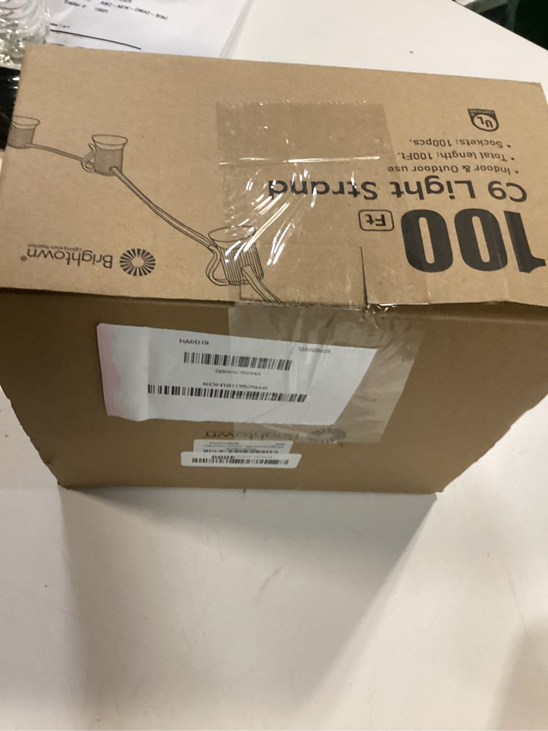 Condition photo showing New/Like New for Brightown C9 Light Strand, 100 FT Outdoor String Lights Christmas Stringer with 100 Sockets for Christmas Decor Patio, E17 Light Socket, 12 Spacing, Green Wire Green 1 Pack