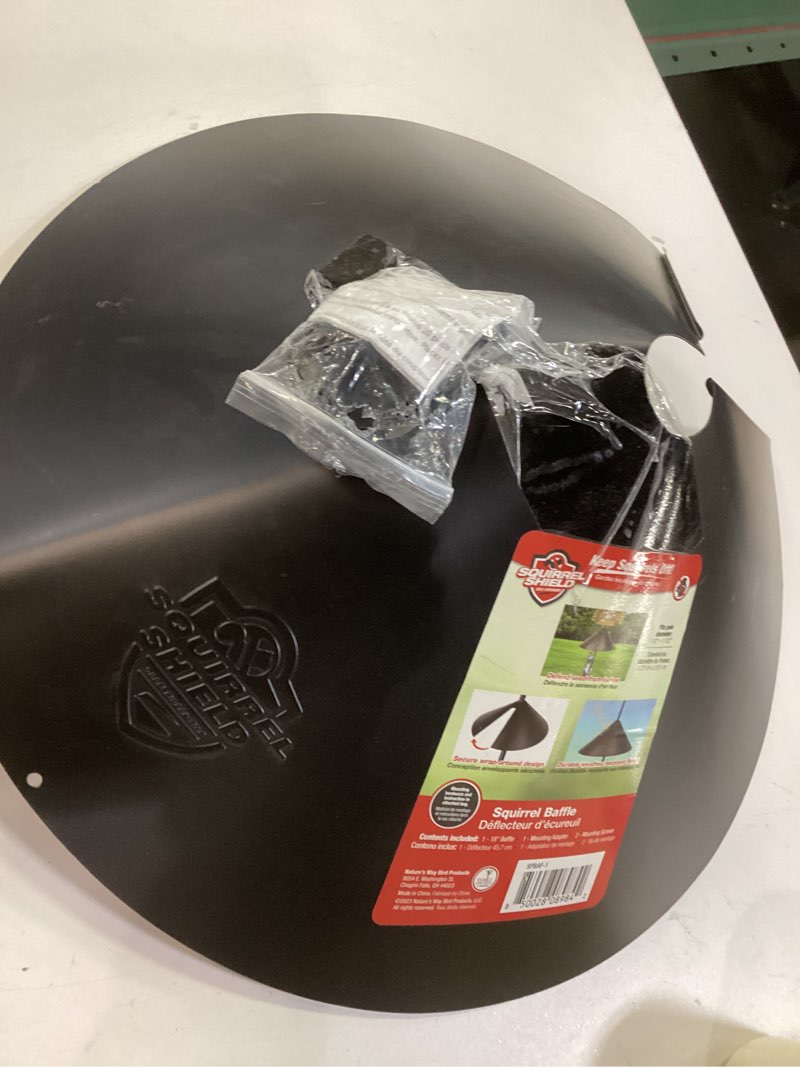 Condition photo showing As Is for Nature's Way Squirrel Shield 18 Inch Metal Wrap Around Baffle for Outdoor Wild Bird Seed Feeder, Squirrel Proof, Black Blue